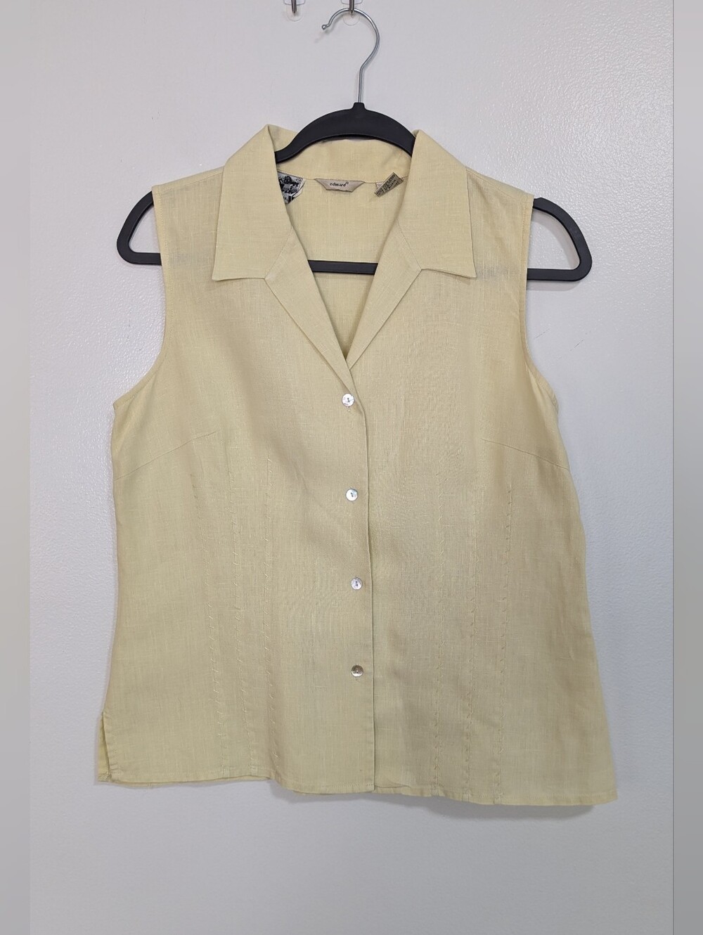 Vintage Y2K Edward Size Medium Butter Yellow 100% Irish Linen Sleeveless Blouse